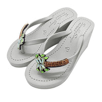 Palm Tree - Green Rhinestone Embellished Women's High Wedge Flip Flops Sandal