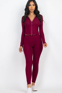 Ribbed Zip Front Long Sleeve Top & Leggings Set (CAPELLA)