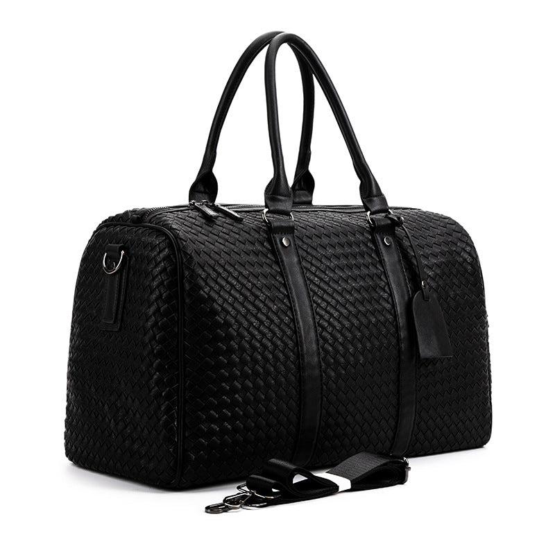 Black Pu Leather Travel Overnight Duffle Bag