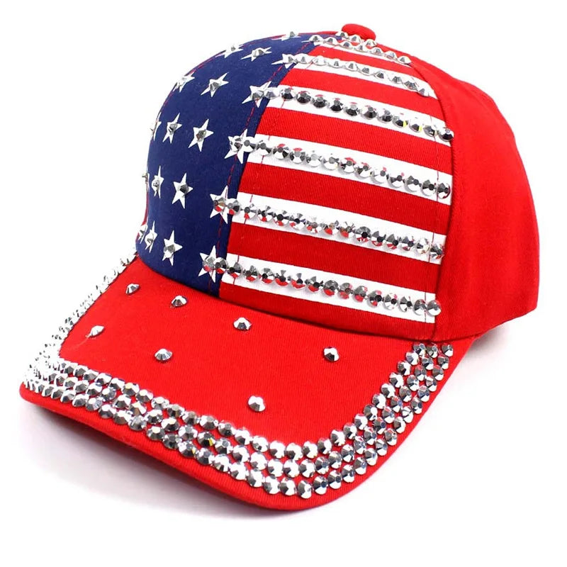 Bling Crystal American Flag USA America Hat