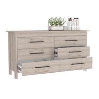 6 Drawer Double Dresser Wezz, Four Legs, Superior Top - Light Gray