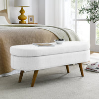 Ottoman Oval Storage Bench, Rubber Wood Legs, White(43.5"x16"x16")