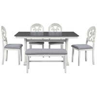 Mid-Century 6-Piece Table Set w/ Round Upholstered Dining Chairs & Bench