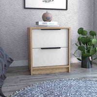 Nightstand Cervants, Two Drawers, Metal Handle - White / Pine