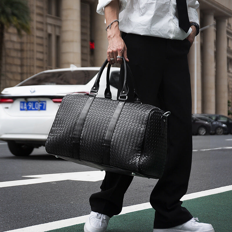 Black Pu Leather Travel Overnight Duffle Bag