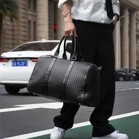 Black Pu Leather Travel Overnight Duffle Bag