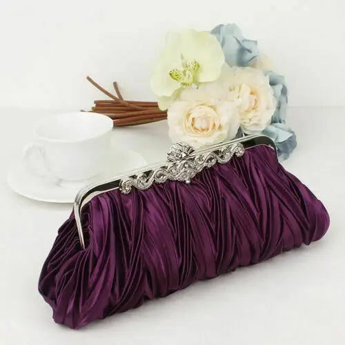 Crystal Evening Clutch w/ Chain & Ruffle (Multiple Colors)