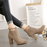 Square Heel Leather Ankle Boots