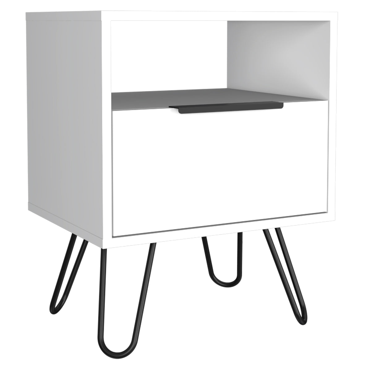 Nightstand Skyoner, Single Drawer, Hairpin Legs - White