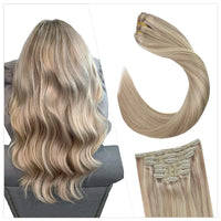 [16 Colors] 7 Pc Clip in Extensions, Human Hair 14-22" Double Weft Remy Hair