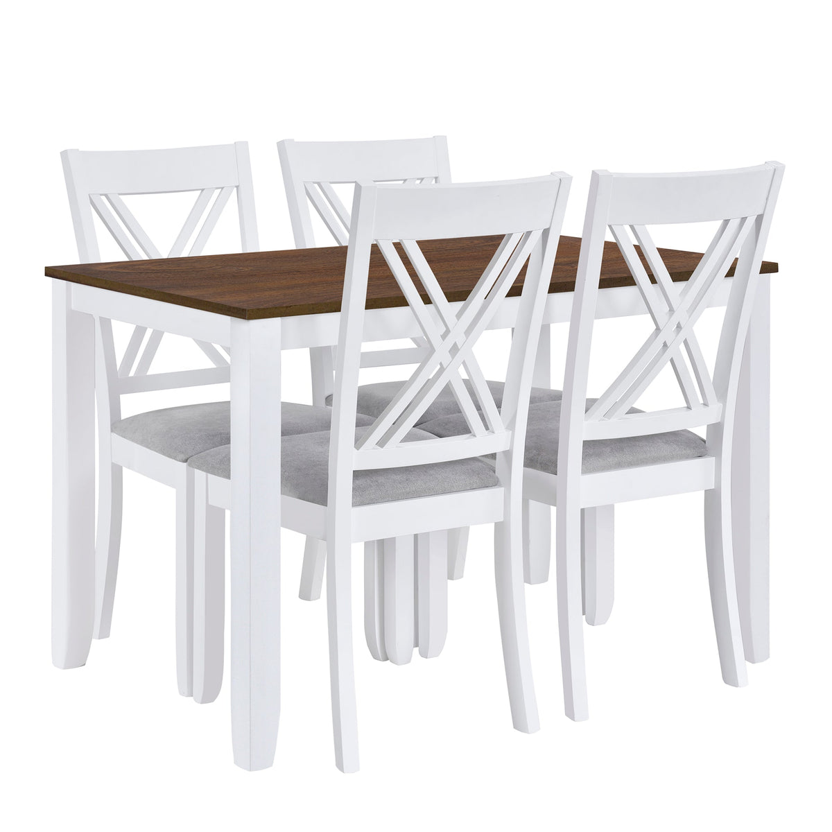 Rustic Minimalist Wood 5-Piece Dining Table Set w/ 4 X-Back Chairs - White