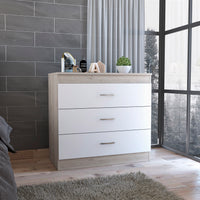 Three Drawer Dresser Lial, Superior Top, Metal Hardware - Light Gray / White