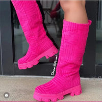 Towel Cotton Knee High Motorcycle Boots (Multiple Colors)