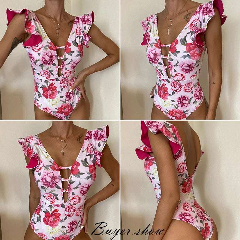 One Piece Ruffled Push-Up Swimsuit