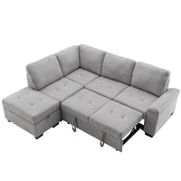 Sleeper Sofa, L-Shape w/ Storage Ottoman & Hidden Arm Storage & USB ports