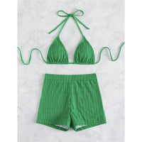 The Wave Set - Wrinkled String Halter & High Waist Shorts Swimwear