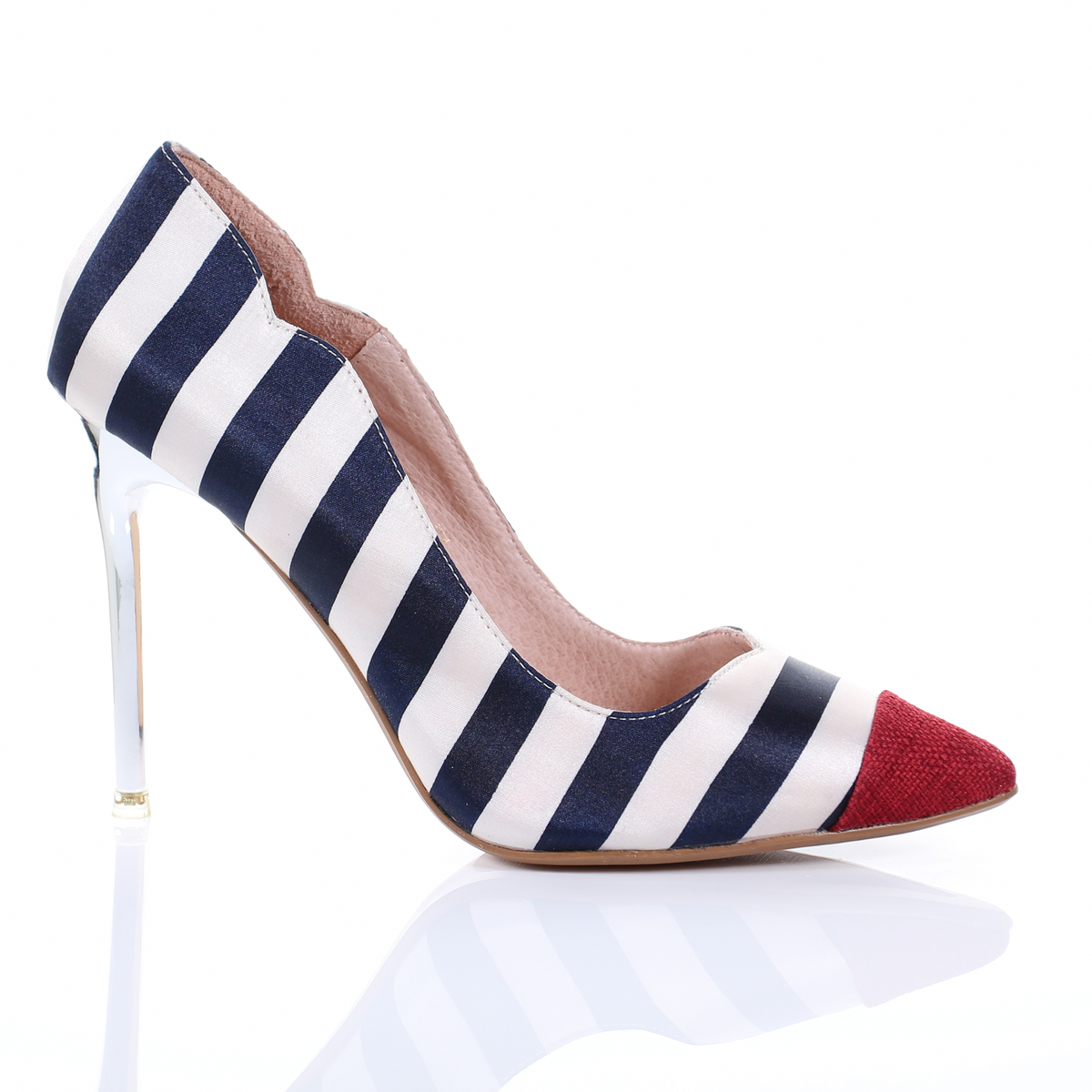 Chrome Heel Stripe Pointed Toe Pumps