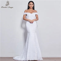 PoemsSongs - Boat Neck Off The Shoulder Beautiful Lace Mermaid Wedding Dress