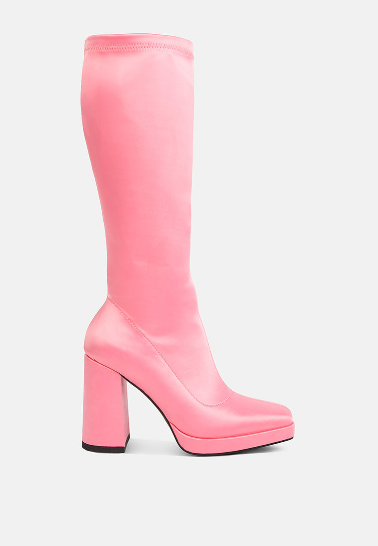 Presto - Satin Mid-Calf Stretch Boot in Pink, Blue, & Black