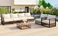 Modern 7-Piece Metal Patio Sectional Sofa Set, All-Weather Garden Set