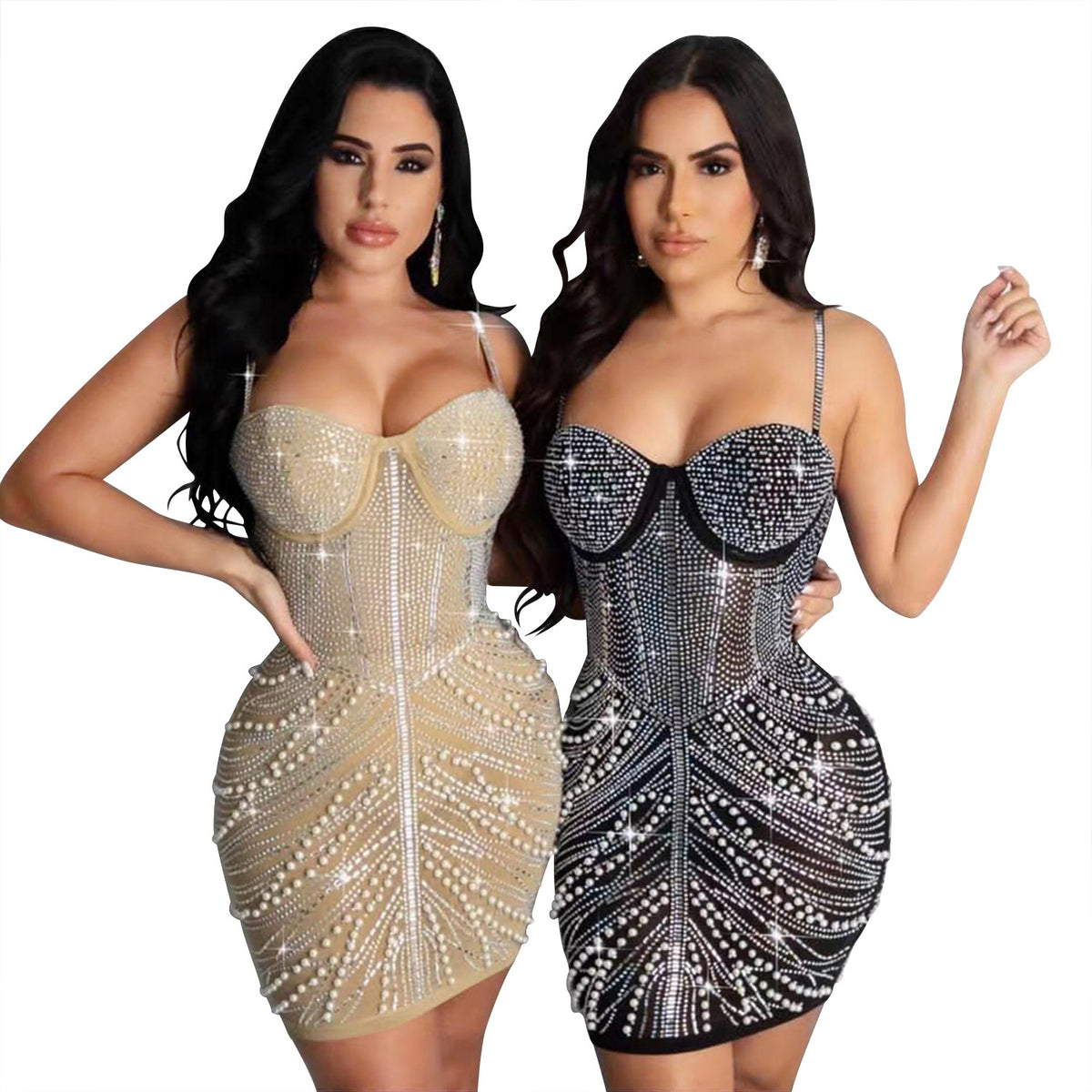 Gina - Rhinestone Sparkly Bodycon Corset Mini Dress