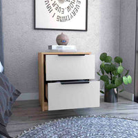 Nightstand Cervants, Two Drawers, Metal Handle - White / Pine