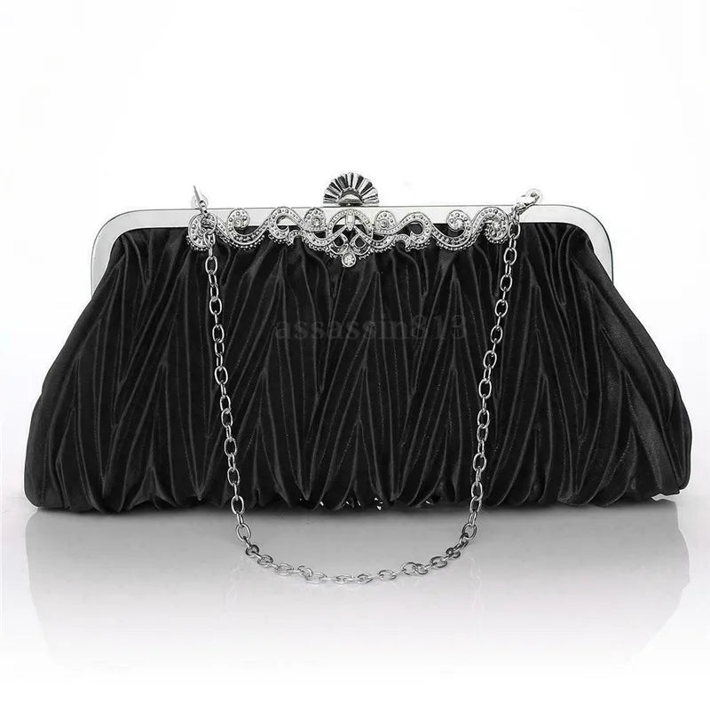 Crystal Evening Clutch w/ Chain & Ruffle (Multiple Colors)