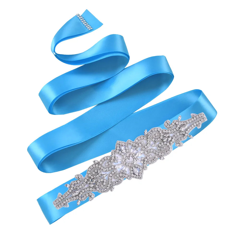 Rhinestones Wedding Belt w/ Crystal Applique for Waistband Bridal Sash