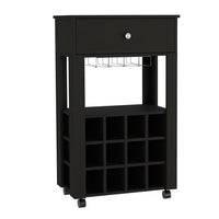 Bar Cart Bayamon, Twelve Wine Cubbies, Four Legs - Black