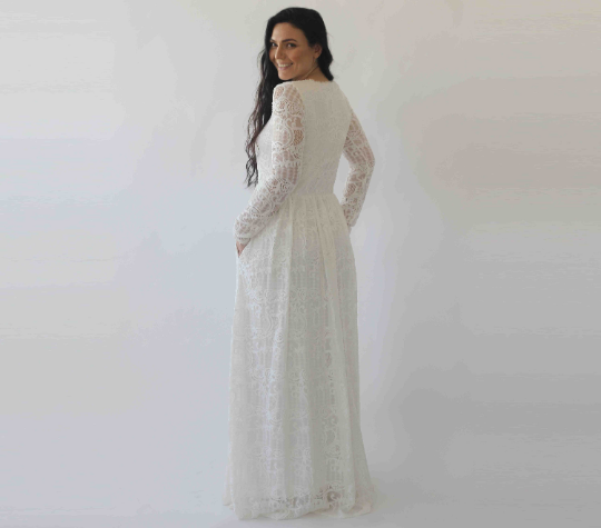 Bohemian Square Mid-Neckline Lace Dress With Pockets