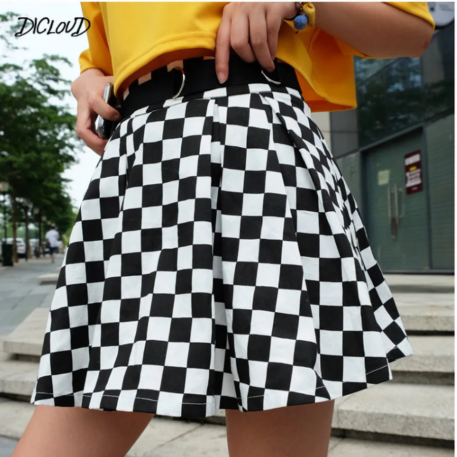 Pleated Checker board Harajuku High Waisted Skirt