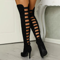 Ladder Cut - Over the Knee Stretch High Heel Boots