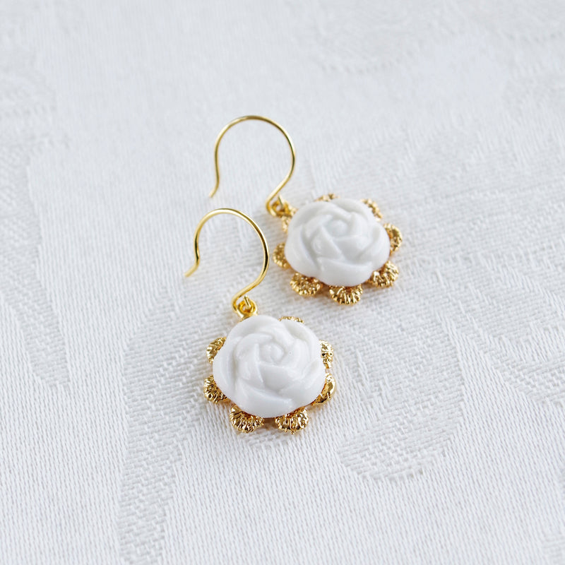 Everyday Porcelain Camellia Flower Charm Earrings