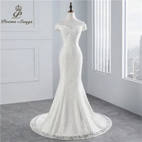 PoemsSongs - Boat Neck Off The Shoulder Beautiful Lace Mermaid Wedding Dress