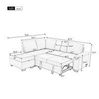 Sleeper Sofa, L-Shape w/ Storage Ottoman & Hidden Arm Storage & USB ports