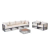 Modern 7-Piece Metal Patio Sectional Sofa Set, All-Weather Garden Set