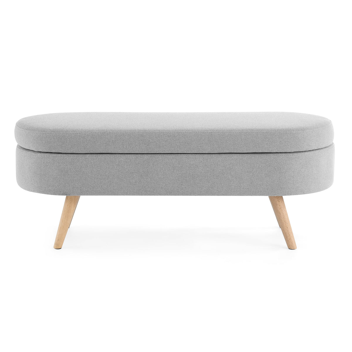 Ottoman Oval Storage Bench, Wood Legs, Grey(43.5"x16"x16")