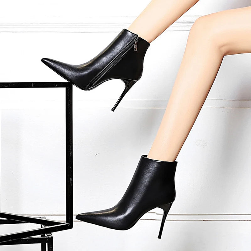 BIGTREE Leather Pointed Toe, Ankle Boots