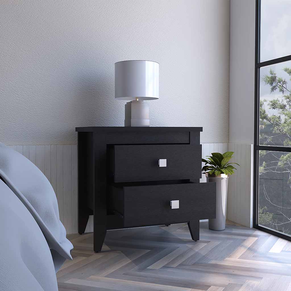 Nightstand More, Two Shelves, Four Legs - Black