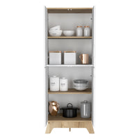 Kitchen Pantry w/ Double Door, Four Legs, Four Shelves - Light Oak / White