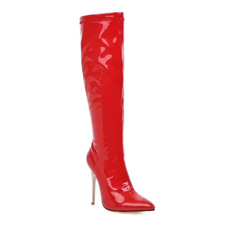 High Shine Knee High Heels Boots (Multiple Colors)