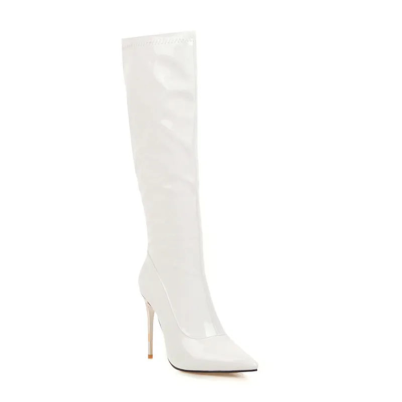 High Shine Knee High Heels Boots (Multiple Colors)