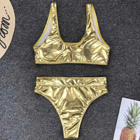 NEW Shiny Metallic Monokini One Piece or Two Piece String Bikini in Silver or Gold