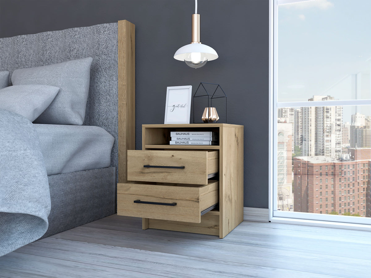 Nightstand Cartiz, Two Drawers - Light Oak