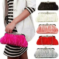 Crystal Evening Clutch w/ Chain & Ruffle (Multiple Colors)