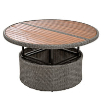 5-Piece Round Rattan Sectional Set All-Weather PE Wicker w/ Round Liftable Table