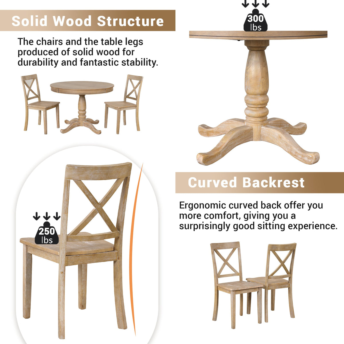 Modern 5 Piece Dining Table Set - Round Table and 4 Chairs