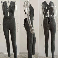 Deep Neck & Backless Shimmer Bandage Jumpsuit (Multiple Colors)