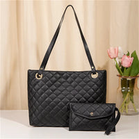 Women Rhombic Embroidery Handbag PU Leather Solid Color Fashion Tote Shoulder Bag