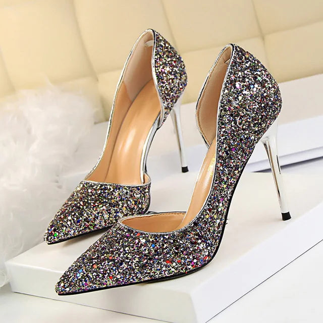 Handmade Glam Sparkle Open Arch Stiletto Pumps - Multiple Color Options